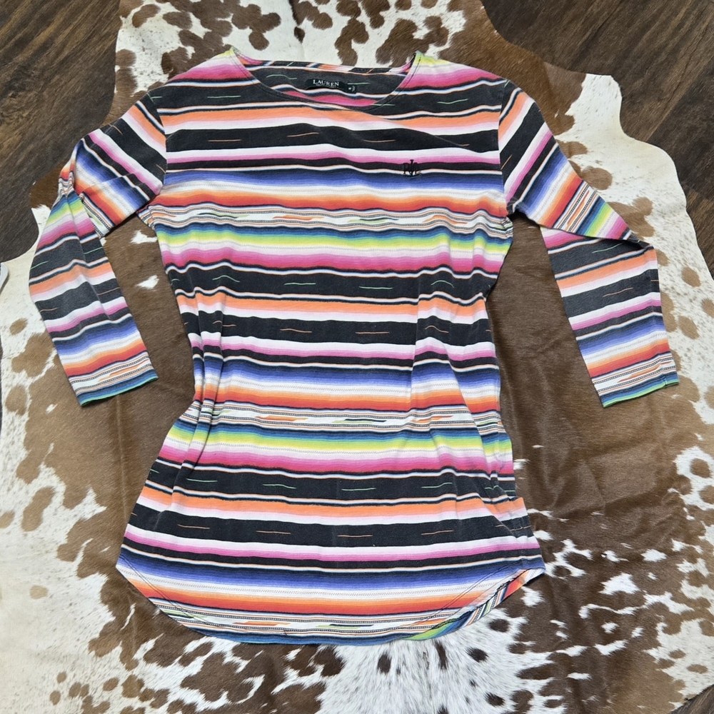 Ralph Lauren Serape Striped Long Sleeve T Shirt Dress